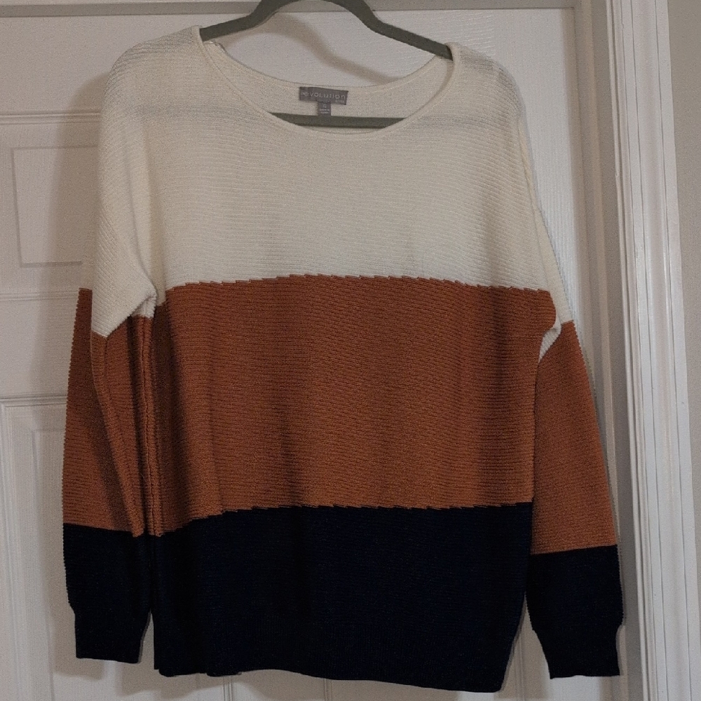 Colorblock Sweater - Cream, Brown, and Black